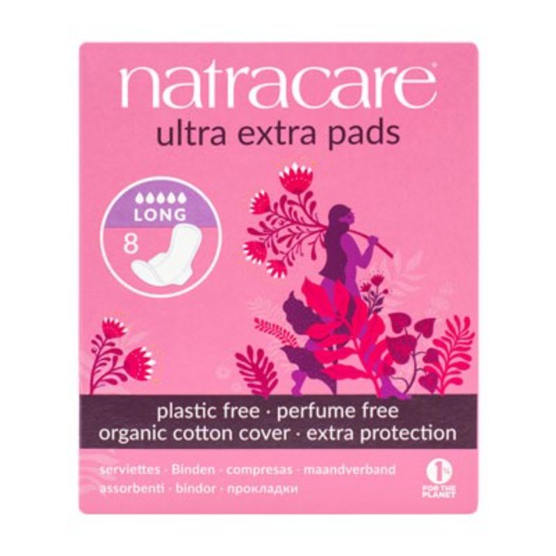 Natracare Ultra Extra Pads with Organic Cotton Cover - Long with wings 8pcs / Normal with wings 12pcs / Super with wings 10pcs (Bundle of 4)